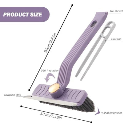 Cleaning Brush 3 in 1 360-degree Rotating Quick Drying Floor Scrubber with Hard Bristle Crevice Cleaning Brush for Kitchen, Bathroom, Pool (Purple)