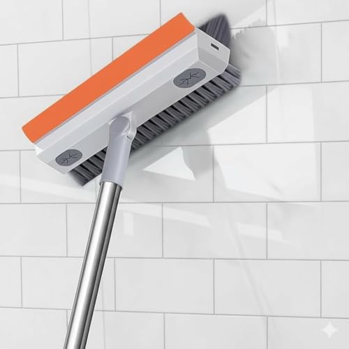 3-in-1 Bathroom Cleaning Brush with Wiper - Long Handle 180° Rotate Toilet Brush, Tiles Cleaning, Floor Scrub for Kitchen and Bathroom Accessories (Orange 3 in 1)