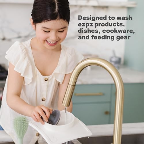 ezpz Mushroom Sponge (Gray) - Odor-Resistant Kitchen Sponge with Soft Bristles, Non-Slip Handle, Suction Base - Gently Cleans Pans, Dishes and Feeding Gear - color: Gray