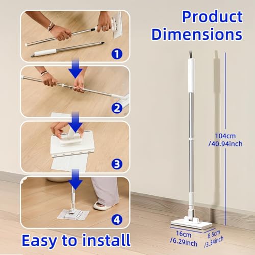 Snap Grip Mini Mop,Zero-Touch Gap Dust Cleaner with 39' Lazy Mop Stick & Locking Head,Disposable Dust Mop for House Wall Bathroom Toilet Corners Multi Surface Cleaning with 5 Cloths
