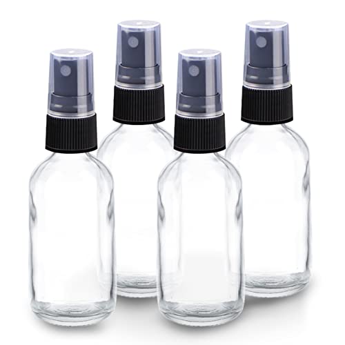 Wedama 2 oz Mini Glass Spray Bottles, Empty Small Spray Bottles with Funnel Dropper, Fine Mist for Hair, Travel, Plants, Cleaning Solutions and Skin Care (4 Pack Clear) - color: Clear, size: 2 Ounce (Pack of 4)