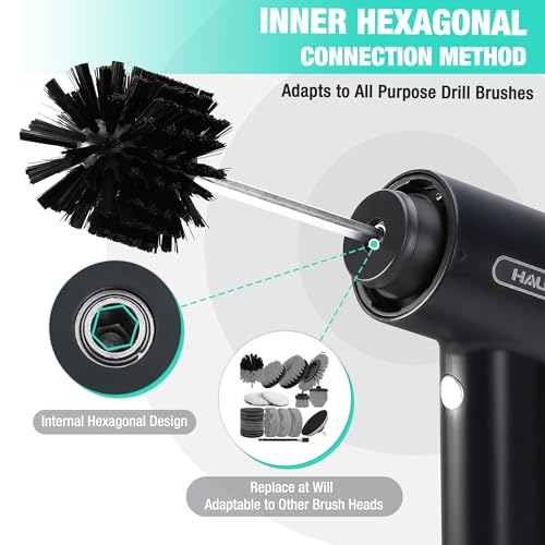 HAUSHOF Electric Spin Scrubber, Cordless Dish Scrubber Brush with 8 Replaceable Heads & 3 Speeds, Power Scrubber Electric Scrubber for Cleaning Kitchen, Sink, Bathroom, Knife Sharpener Included