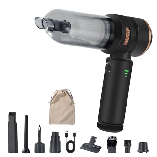 Handheld Car Vacuum 18000PA, 4-in-1 Mini Vacuum Cleaner Portable Cordless, Air Blower, High Power Air Duster with Brushless Motor, Suitable for Car, Home, Pet, Office, Camping (Golden) - color: Golden