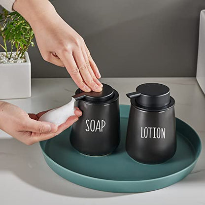 12Oz Hand Soap Dispenser Set - 2 Pack Ceramic Foam Soap Dispenser Set with Easy-to-Press Black Pump, Refillable Mordern Foaming Dish Soap Dispensers for Bathroom & Kitchen (Black, Foam Pump) - color: Black Foming Dispenser