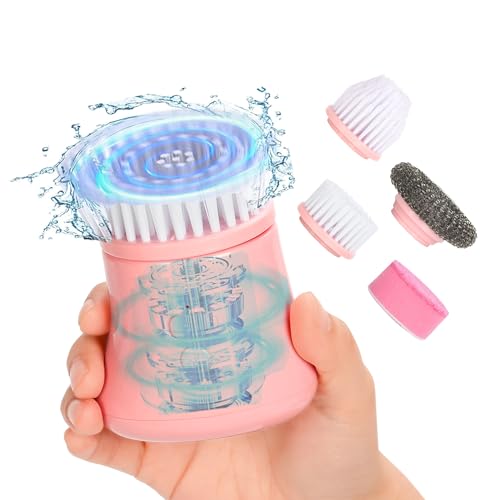 Pink Electric Spin Scrubber, Cordless Handheld Dish Scrubber Brush for Kitchen & Bathroom, Power Scrubber for Cleaning Sink, Grout, Shower, Aesthetic Pink Kitchen Accessories & Supplies
