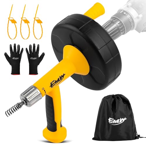 Drain Augers, Clog Remover with Drill Adapter, 25 Feet Heavy Duty Flexible Plumbing Snake Use Manually or Powered