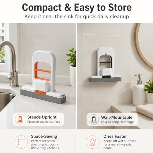 Foldable Self-Squeezing Mop, 2-Pack with 4 Washable Heads, One-Hand Wringing for Kitchen & Bathroom, Portable Floor Cleaner for Small Spaces, Apartments, RVs (Orange & Black)