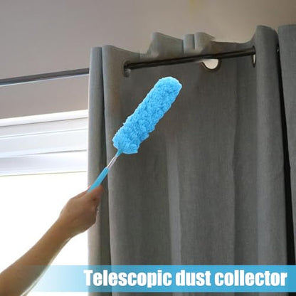 Extendable Feathers Duster Bendable Microfiber Long Handled Duster, Flexible Hand Cobweb Cleaner with Telescoping Pole for Cleaning High Ceiling Fans, Cars, Blinds, Cobweb, Furniture - color: Blue