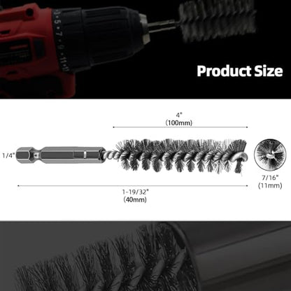 ASNOMY 5Pcs 7/16" Stainless Steel Bore Brush,Stainless Steel Bristles Wire Brush Bore Cleaning Brush Set for Power Drill Cleaning, Abrasive Wire Brush Steel Brush with 1/4" Hex Shank - style: 5Pcs 11mm | 7/16" Inch