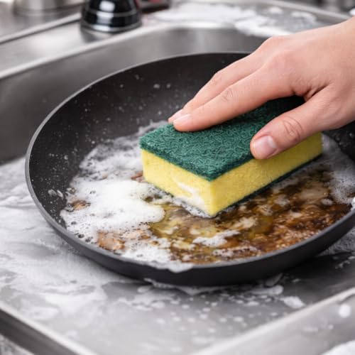 Heavy Duty Kitchen Sponges, Individually Wrapped, Green & Yellow Scrub Sponges – 40 Count, Medium Duty Cleaning Sponges for Dishes, Cookware & Surfaces