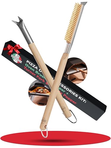 Senwosa Pizza Oven & Stone Brush with Scraper, Turning Fork & Bubble Popper Bundle - Essential Accessories & Tools for Any Pizza Oven - size: Set of 2