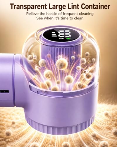 coldSky Fabric Shaver, 𝟮 𝗶𝗻 𝟭 Lint Remover with Brush, 1200mAh Sweater Shaver with Digital Display,3 Speeds Lint Shaver, 6-Leaf Blades Lint Remover for Clothes, Sofa, Bedding,Purple - color: Purple