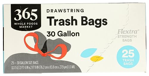 365 by Whole Foods Market, Flextra Strength Drawstring Trash Bags, 30 Gallon, 25 Count - size: 25 Count (Pack of 1)