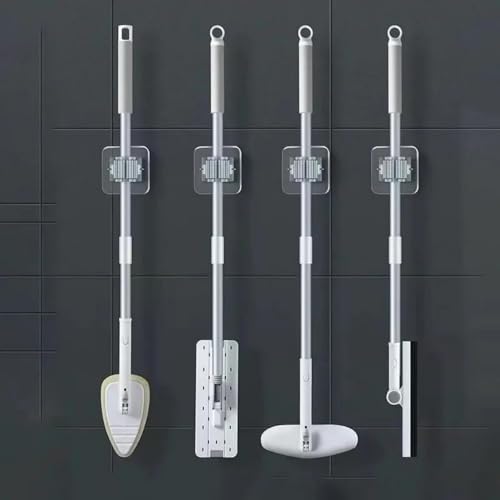 Wall-Mounted Mop Rack Suction Traceless Mop Clips 2/4 Pack Broom Hangers Waterproof Design for Bathroom Kitchen Storage, 2Pcs