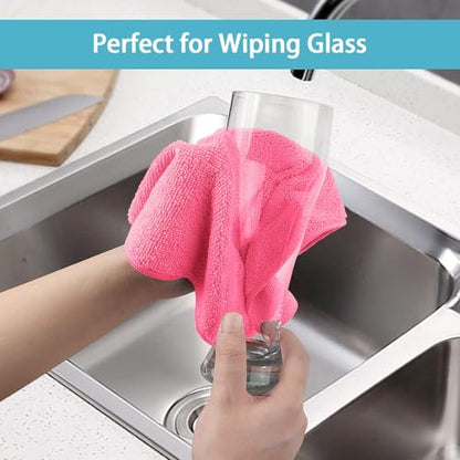 HOMEXCEL Pink Microfiber Cleaning Cloth, 8 Pack Cleaning Towels for Kitchen, Lint Free, Scratch-Free, Highly Absorbent, and Reusable Cleaning Rags for House, Window and Glass, Cars, 11.5 X11.5 inch - color: Pink