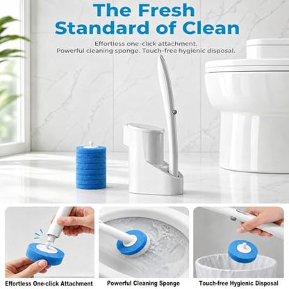Disposable Toilet Brush, Toilet Bowl Cleaner Brush with 24 Wand Cleaner Refills, Wall Mounted Toilet Brush and Holder Set for Bathroom Deep Cleaning and Hygienic