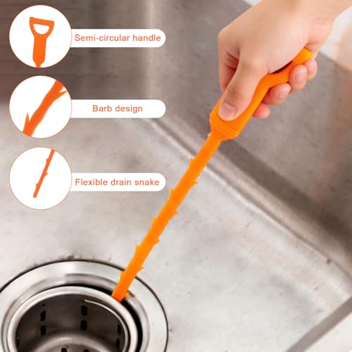 Drain Snake Clog Remover Tool, Flexible Hair Drain Cleaner for Sink, Shower, Tub & Toilet, Reusable Sink Snake for Kitchen & Bathroom Sewer Pipe Cleaning