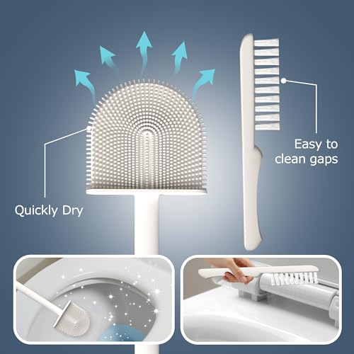 2 Pack Silicone Toilet Brushes & Holders– Includes 2 Crevice Brushes for Bathroom, Long Non-Slip Handle – Durable Bathroom Cleaning Set. - size: Pack of 2