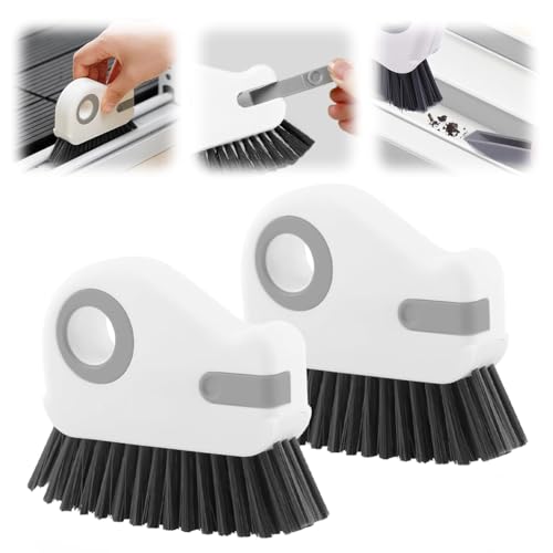 2 in 1 Groove Cleaning Brush, Window Track Cleaning Tools with Hard Bristles and Hidden Scraper, Crevice Brush for Sliding Door Track, Window Seal and Sill (Gray-2Pcs) - color: Gray-2pcs