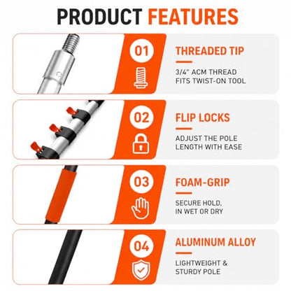 Car Washing Kits with 12 FT Telescoping Pole, Cleaning Chenille Mop, Soft Bristles Wash Brush, Window Squeegee, Waterproof Glove, Wheel Brush Extension Wash Detailing for RV, Truck, Boat, House Siding
