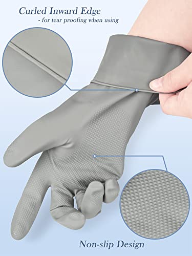 Cleanbear Reusable Dish Washing Rubber Glove Set of 3, Household Cleaning Gloves for Washing - color: Grey, White, size: Medium