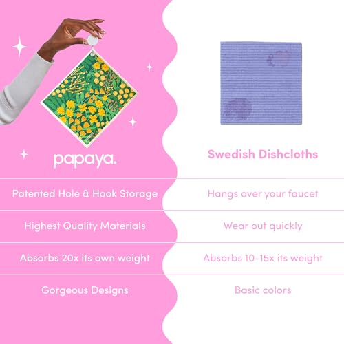 Papaya Reusable Paper Towels, Premium Swedish Dishcloths with Hook, Non-Scratch Reusable Paper Towel, 1 Sheet Replaces 17 Rolls - 2 Sheets, 1 Hook - color: Secret Garden