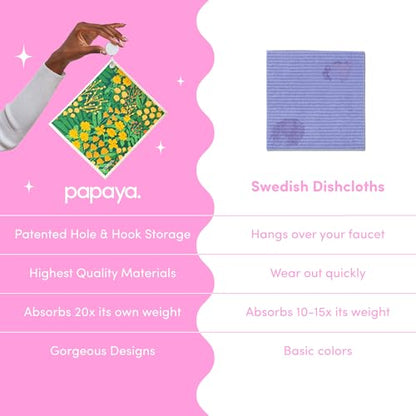 Papaya Reusable Paper Towels, Premium Swedish Dishcloths with Hook, Non-Scratch Reusable Paper Towel, 1 Sheet Replaces 17 Rolls - 2 Sheets, 1 Hook - color: Secret Garden