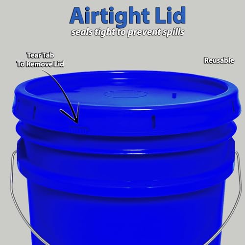 MKS Plastics 5-Gallon Bucket with Airtight Lid – Made in USA, Food Grade BPA Free Plastic, Heavy Duty Multi-Use, Metal Handle with Grip, Stackable Storage – Blue, 1 Pack - color: Blue, size: 1