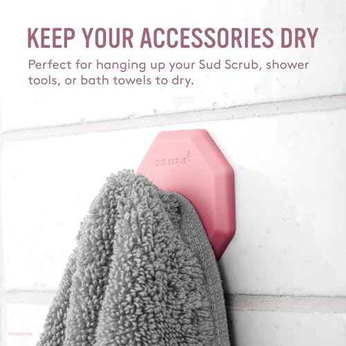 Sud Scrub® Antimicrobial Shower Hook, Self Adhesive Hooks for Shower Wall, Heavy Duty Removable Wall Hooks, Stick On Hooks for Hanging, Bathroom Towel Hook (Pink) - color: Pink