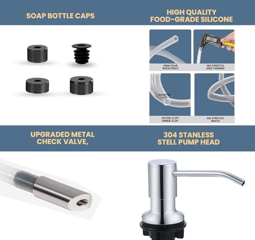 SBEN Built-in Kitchen Sink Soap Dispenser – Stainless Steel Pump, 17 oz Bottle and Extension Tube Kit 47", Upgraded Metal Check Valve, Countertop Hand Soap & Lotion Dispenser (Chrome) - color: Chrome