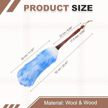 uxcell Wool Duster, 20.5" Natural Feather Cleaner Household Cleaning Duster with Solid Wooden Handle for Cleaning Fans Window Blinds Shelves Furniture, White Blue - color: White Blue, size: 20.5"