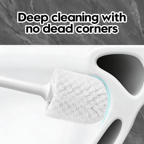 2 Pack Toilet Brush and Holder Set, Toilet Bowl Brush with Non-Slip Handle for Deep Cleaning, Nylon Bristles, Bathroom Accessories White