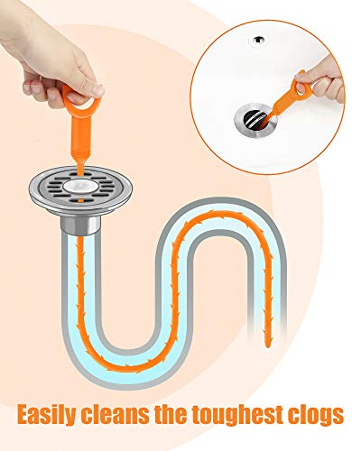 6 Pack 25 Inch Drain Snake Hair Clog Remover Tool, Flexible Sink Drain Cleaner for Shower, Bathtub, Bathroom Sink and Kitchen Sink, Reusable Drain Cleaning Tool for Hair Blockage Removal