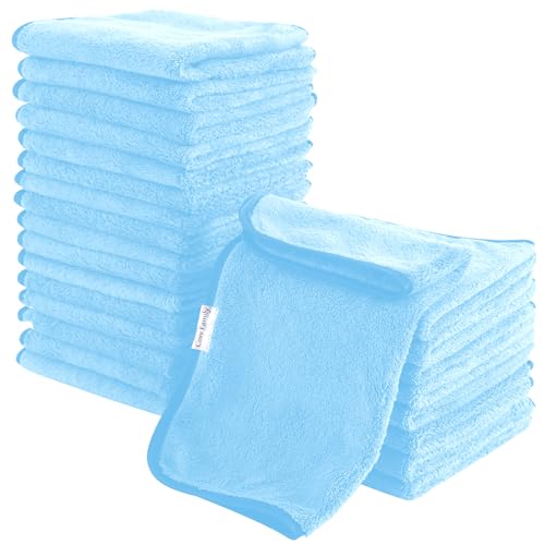 Cosy Family 24 Pack Soft Washcloths Set - 12 x 12 inches, Quick Drying - Highly Absorbent Coral Velvet Fingertip Towel Bathroom Wash Clothes for Bath, Spa, Facial, Kitchen - Aquamarine - color: Aquamarine, size: Washcloths (Pack of 24)