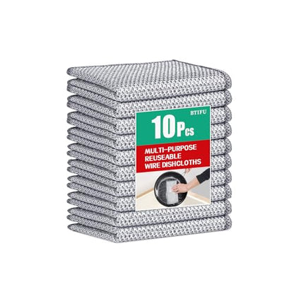 10Pcs Multipurpose Wire Dishwashing Rag, Reusable Non-Scratch Wire Dishcloth, Metal Dish Cloth Wet and Dry for Kitchen Cleaning, Sinks, Dishes, Stove Top, Dimensions(7.87X7.87)