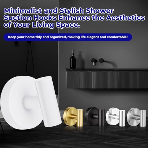 Suction Cup Hooks for Shower Heavy Duty, Shower Hooks No Drill, Shower Hooks for Inside Shower Stainless Steel, Suction Hooks for Window, Glass, Tile, Wall, Loofah, Bath Robe, Wreath, White 4 Pack - color: White