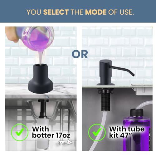 SBEN Built-in Kitchen Sink Soap Dispenser – Stainless Steel Pump, 17 oz Bottle and Extension Tube Kit 47", Upgraded Metal Check Valve, Countertop Hand Soap & Lotion Dispenser (Matte Black) - color: Matte Black