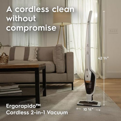 Electrolux Ergorapido Cordless 2-in-1 Vacuum Cleaner with High Suction Power and 180° EasySteer Mobility, 48-Minute Run Time, 2 Power Modes, Satin White - style: Standard