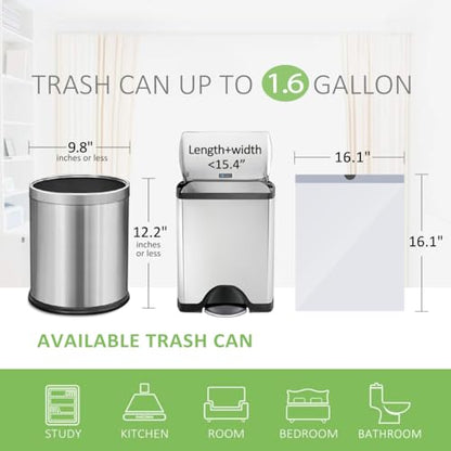 Teivio 1.6 Gallon 120 Counts Strong Drawstring Trash Bags Garbage Bags, Small Bathroom Trash Can Liners, Plastic Waste Basket Liners for Home Office Kitche, White - style: 1.6Gal-White-120pcs-Drawstring