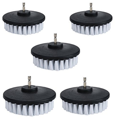 5 Piece 4 inch Drill Brush Soft Bristle White Quick Change Shaft Soft Bristle Power Scrubber Brush Set for Cleaning Car, Boat, Seat, Carpet, Upholstery and Shower Door