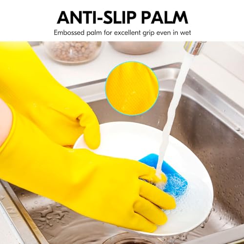 Vgo... 2-Pairs Reusable Household Gloves, Rubber Dishwashing gloves, Extra Thickness, Long Sleeves, Kitchen Cleaning, Working, Painting, Gardening, Pet Care (Size S, Yellow, HH4601) - color: 2 Pairs - Yellow, size: Small