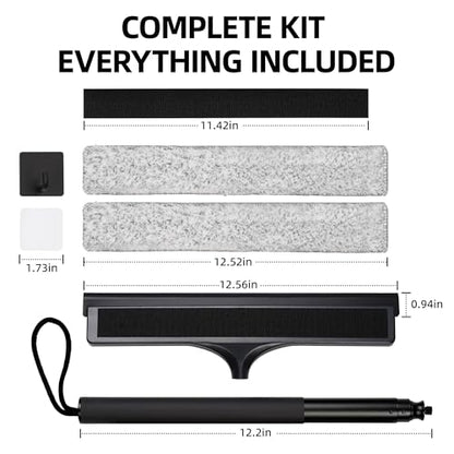 Window Squeegee with Flip-Head, Shower Squeegee 16-59" Long Handle Telescopic Pole & 30% Thicker Blade, Shower Squeegee for Glass Doors, Shower, Car, Windows, Bathroom