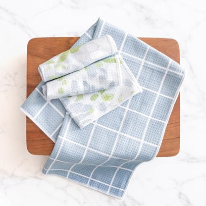 ELYN Microfiber Kitchen Dish Towel Set, Quick-Dry & Absorbent Waffle Weave Cleaning Towels, Set of 4 Kitchen Towels, Paper Towels Alternative (Oranges & Gingham) - color: Oranges & Gingham, style: Dish Towel - 4 Pack