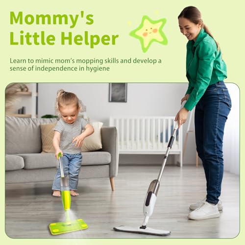 Kids Spray Mop, Fun & Functional Toddler Mop Cleaning Set,Real Working Mini Mop, Pretend Play Toy –Includes Spray Bottle,Washable Microfiber Pads, Montessori Kids Cleaning Toy Set -Green - size: Spray Mop, style: Green