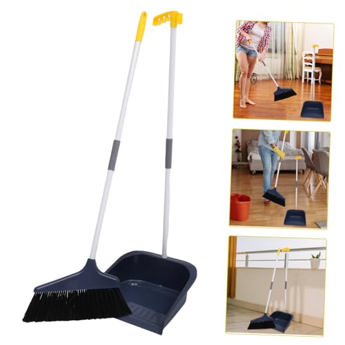 BESTonZON Broom and Dustpan Set for Home Long Handle Dust Pan and Broom for Indoor Outdoor Heavy Duty Broom Dustpan Set for Kitchen Lobby Office Upright Standing Dustpan Blue