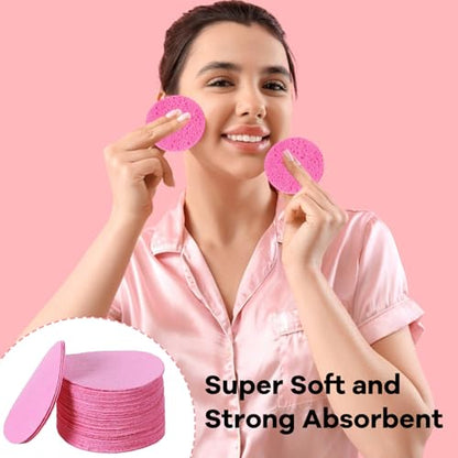 50-Count Compressed Facial Sponges, Round 100% Natural Cellulose Cosmetic Spa Sponges for Daily Facial Cleansing, Makeup and Mask Removal Exfoliating, Skin Massage, Pink - color: 50- Pack Pink