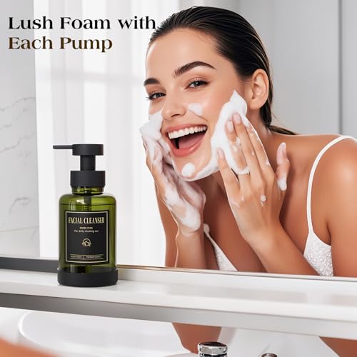 Luxspire Foaming Soap Dispenser, Glass Foam Pump Soap Dispenser, Non-Slip Hand Soap Container with 5 Waterproof Labels, 15 Oz Refillable Liquid Soap Holder for Bathroom & Kitchen, Olive Green, 2 Pack - color: Olive Green