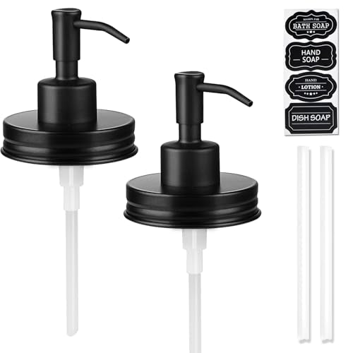 Amolliar Mason Jar Liquid Soap Dispenser Pump, Rust Proof Stainless Steel Lid, Cute Farmhouse Decor for Kitchen, Bathroom, Refill Liquid Soap Pump for Hand Soap, Dish Soap, Lotion Soap, Black 2 Pack - color: Black, size: With Lid 2 Pack