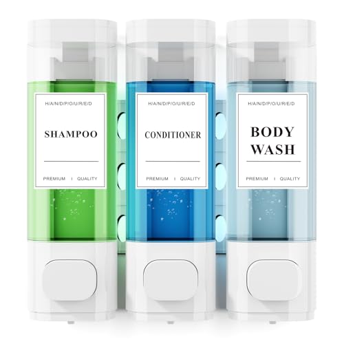 Shampoo and Conditioner Dispenser – Wall-Mounted Shower Soap Dispenser, No-Drill Installation, Lockable, 900 ml Capacity,for Bathroom & Hotel or Airbnb (White, 3-Pack) - color: White-3-pack