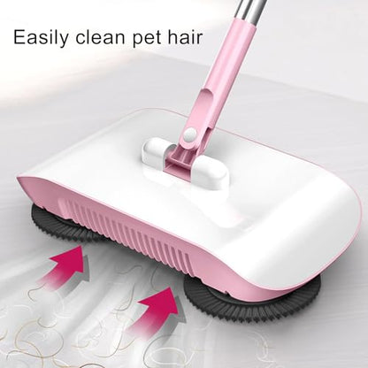 Floor Sweeper, Stainless Steel Dual Brush 180 Degree Rotating Hand Push Sweeper, Non Electric with Sealed Dustbin for Hardwood Tile Marble Floors Pet Hair Dust (Pink) - color: Pink